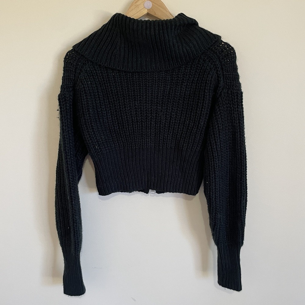 Urban Outfitters UO Sunny Collared Zip-Up Cardigan‎ Size XS Black Long Sleeve - Picture 2 of 8